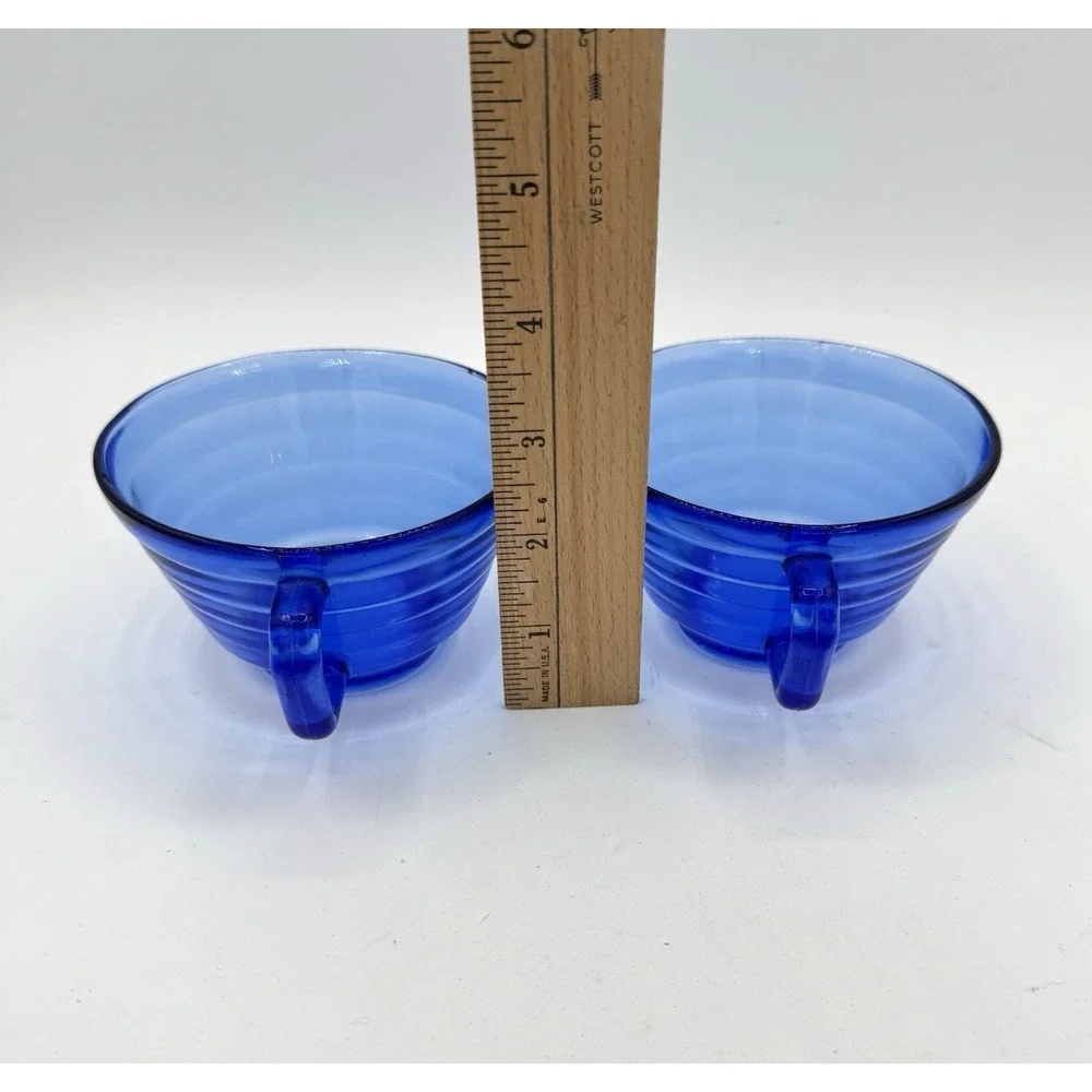 VTG Set 2 Hazel Atlas Moderntone Cobalt Blue Depression Tea Coffee Cups Art Deco